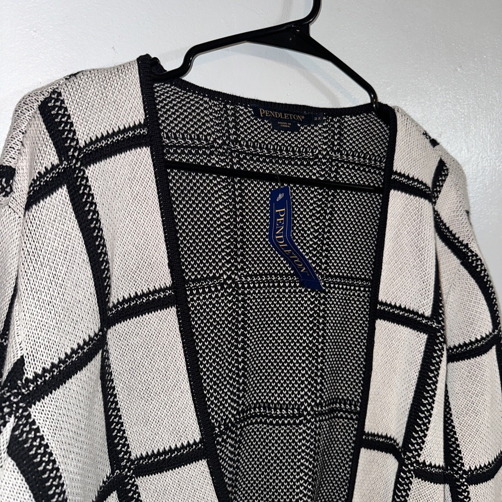 Pendleton Marketa Windowpane Cardigan White Black Size 2X NWT RETAILS $169 - Picture 3 of 4